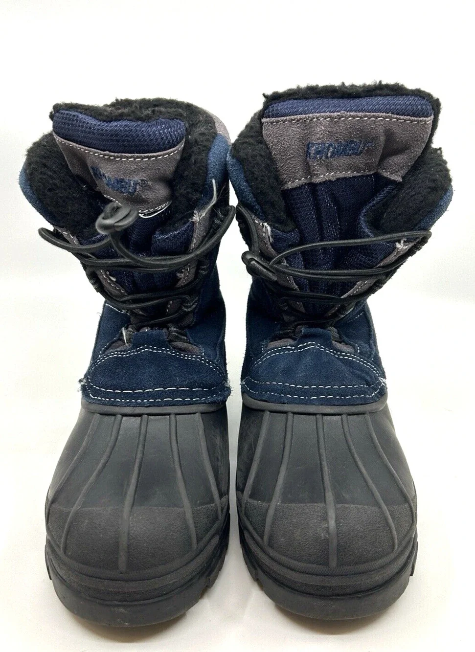 KHOMBU UNISEX JACK SCOOT BIG KIDS SNOW BOOTS SZ 4 BLACK/BLUE/GRAY LINED WINTER